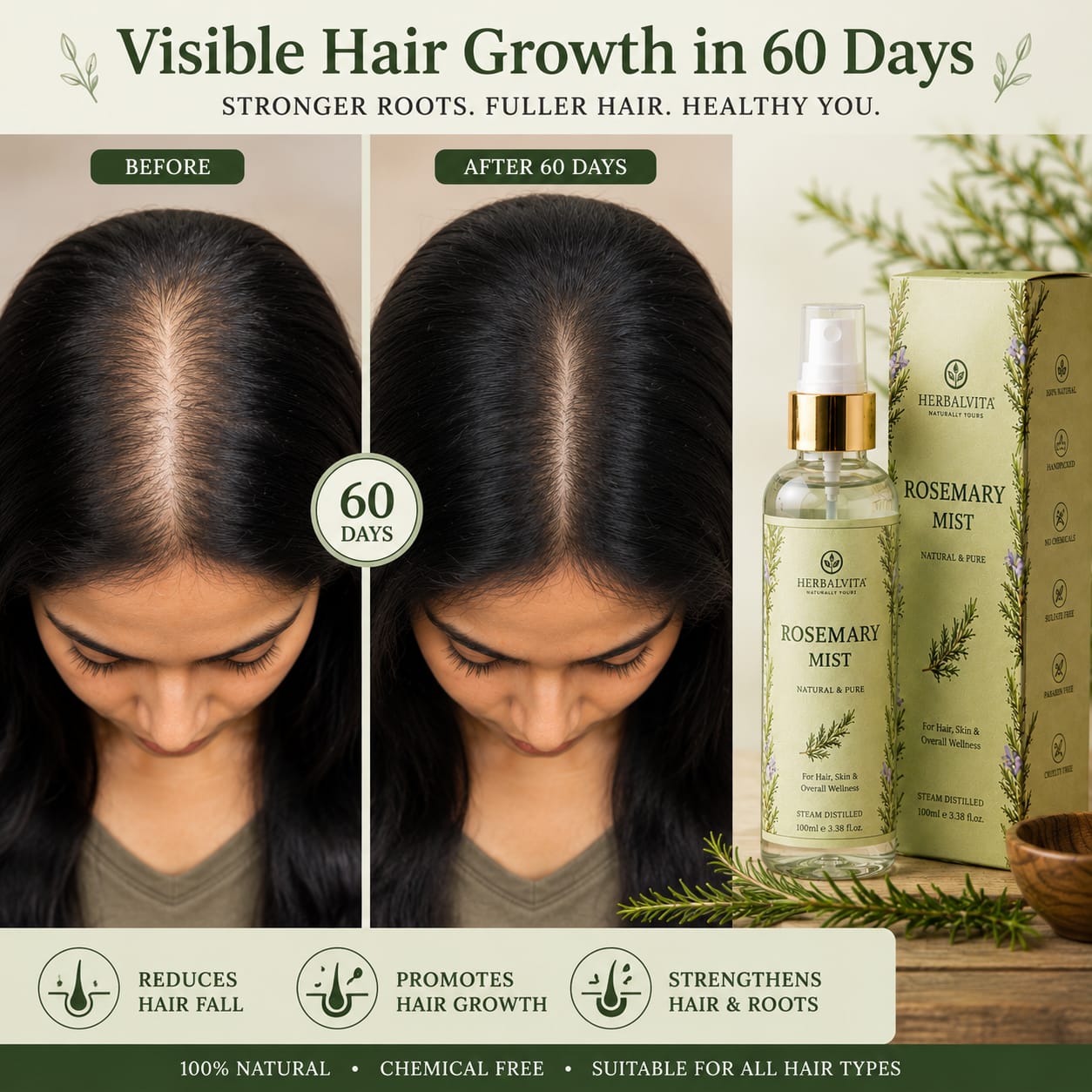“Stronger Roots. Fuller Hair. Visible Results In 60 Days”